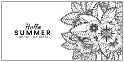 Olá, modelo de banner de verão com flor mehndi vetor