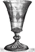 arqueológico museu do douai, velho vidro cálice, diz vidro do oito sacerdotes, vintage gravação. vetor