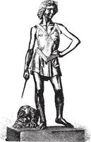 david vencedora do Golias bronze estátua do andrea verróquio, a Florença nacional museu, vintage gravação. vetor