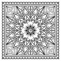 contorno padrão de flor quadrada no estilo mehndi para página de livro de colorir vetor