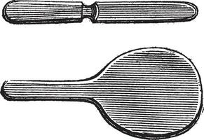 FIG 72. pescaria engrenagem, faca e palete para cortar a sangue, vintage gravação. vetor