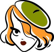 mulher vestindo verde boina chapéu ilustração básico rgb vetor em branco fundo