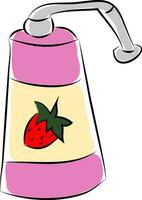 Rosa Sabonete garrafa com uma vermelho morango vetor ilustração em branco fundo