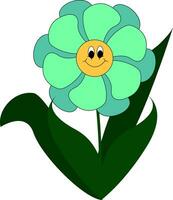 simples desenho animado do uma sorridente azul flor com verde folhas vetor ilustração em branco fundo