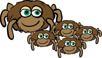 fofa desenho animado do uma aranha mãe com dela quatro aranha crianças vetor ilustração em branco fundo