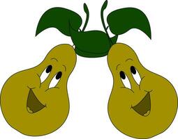 desenho animado do dois cantando verde peras com verde folhas vetor ilustração em branco fundo