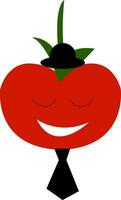 uma vermelho tomate é muito feliz vestindo uma Preto gravata e uma chapéu vetor cor desenhando ou ilustração