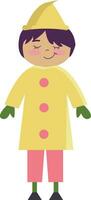 uma bonito pequeno menina dentro dela amarelo capa de chuva é em pé com dela olhos fechadas e lábios girando para dela bochechas vetor cor desenhando ou ilustração
