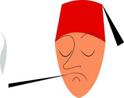 uma homem fumar charuto é vestindo uma tradicional vermelho chapéu vetor cor desenhando ou ilustração