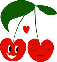 dois cereja frutas emoji suspensão a partir de uma solteiro ramo simboliza amor vetor cor desenhando ou ilustração