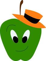 uma descontente verde maçã vestindo uma laranja chapéu é olhando às alguma coisa abaixo vetor cor desenhando ou ilustração