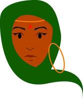 uma jovem indiano senhora tem coberto dela cabeça com verde saree e tem desgastado dourado enfeites vetor cor desenhando ou ilustração