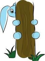 uma fofa azul desenho animado lebre tentando para escalar acima a árvore vetor cor desenhando ou ilustração