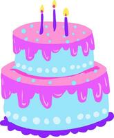 uma dois bolo em camadas com azul e tolet decoração e brilhando velas vetor cor desenhando ou ilustração