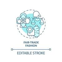 2d editável azul ícone justo comércio moda conceito, monocromático isolado vetor, sustentável moda fino linha ilustração. vetor