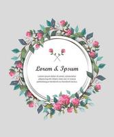 cartão de convite circular com decoração de flores e folhas vetor