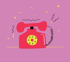 o telefone fixo é desenhado à mão no estilo doodle. telefone vintage. ilustração vetorial vetor