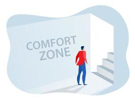 empresário em pé sai do círculo de conforto para um novo sucesso. ilustrador vetorial de conceito de zona de conforto vetor