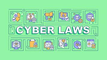 cyber leis texto com vários fino linha ícones conceito em verde monocromático fundo, editável 2d vetor ilustração.