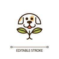 sustentável animal Cuidado rgb cor ícone. saudável cachorro nutrição. refeição planejamento. crueldade livre. fofa filhote de cachorro. eco produtos. isolado vetor ilustração. simples preenchidas linha desenho. editável acidente vascular encefálico