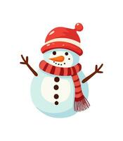 ai gerado boneco de neve com uma lenço, luvas e chapéu isolado dentro uma branco fundo dentro desenho animado aguarela estilo. vetor