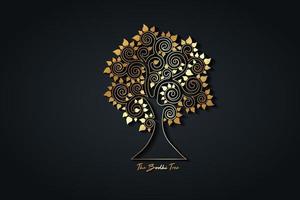 o modelo de logotipo de ouro de árvore bodhi, conceito de árvore da vida, figo sagrado com folhas em forma de coração, dia de vesak, silhueta dourada de luxo, vetor de ícone isolado no fundo preto