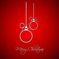 bolas de Natal brancas simples modernas com arco sobre fundo vermelho. cartão de férias com sinal de feliz Natal. ilustração vetorial vetor