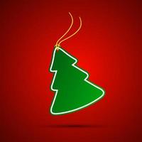 árvore de Natal verde simples com corda em fundo vermelho. cartão de felicitações de feliz natal vetor