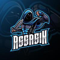 design do logotipo do mascote assassin esport vetor