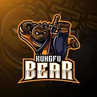 logotipo do mascote do urso kungfu com uma espada vetor