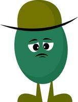emoji uma triste verde monstro com uma chapéu vetor ou cor ilustração