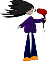 clipart do uma menina secagem dela cabelo com a Socorro do uma vermelho cabelo secador vetor ou cor ilustração