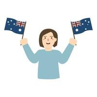 jovem mulher segurando uma bandeira em Austrália dia vetor