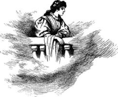 mulher olhando sobre sacada, vintage ilustração vetor