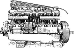 válvula lado Visão do seis cilindro rolos Royce motor, vintage ilustração. vetor