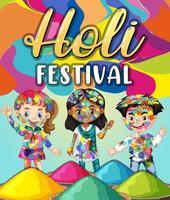 banner do festival holi com personagens infantis vetor