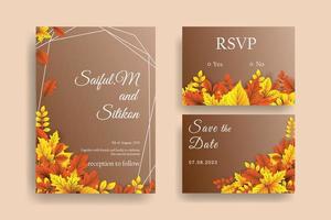 Outono design de convite de casamento com folhas de vetor realista.