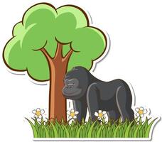 autocolante de gorila ao lado de uma árvore vetor