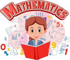 garota aprendendo matemática com ícone e símbolo matemático vetor
