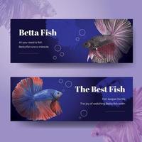 modelo de banner com conceito de peixe betta, estilo aquarela vetor