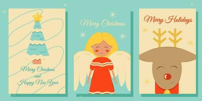 conjunto do Natal e Novo ano cartazes e cumprimento cartões dentro retro estilo. vetor
