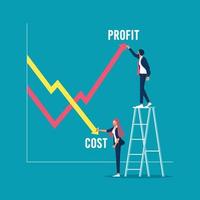 empresário desenhando gráfico de lucros e custos, conceito de vetor de negócios de redução de custos