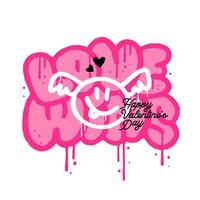spray pintado grafite vôo emoji com asas ícone dentro Preto sobre Rosa pulverizado palavras amor vitórias. na moda anos 90 rua arte vetor ilustração isolado em branco fundo.
