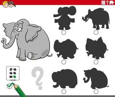 jogo de sombras com o personagem animal elefante bonito dos desenhos animados vetor