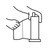 mão rasgando papel toalha linha ícone vetor ilustração