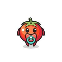 personagem de desenho animado bebê tomate com chupeta vetor