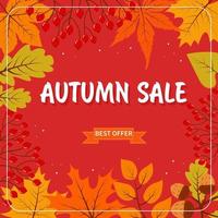 banner de venda de outono com folhas de outono, bolotas, rowan. vetor