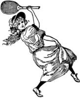 menina com badminton raquete vintage ilustração. vetor