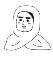 árabe mulher vestindo hijab cachecol Preto e branco 2d vetor avatar ilustração. meio Oriental adulto fêmea esboço desenho animado personagem face isolado. islâmico velado plano do utilizador perfil imagem, retrato