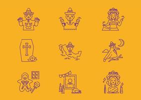ícones da linha do dia da morte do México vetor